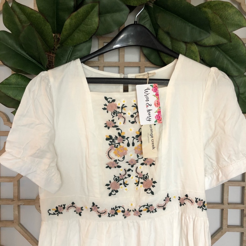 Floor length, embroidered Wren & Ivory Dress